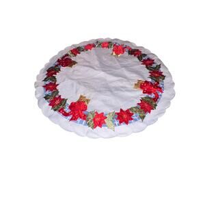 Poinsettia‎ Holly Glitter Candle 33 inch Round Holiday Christmas Table Cloth